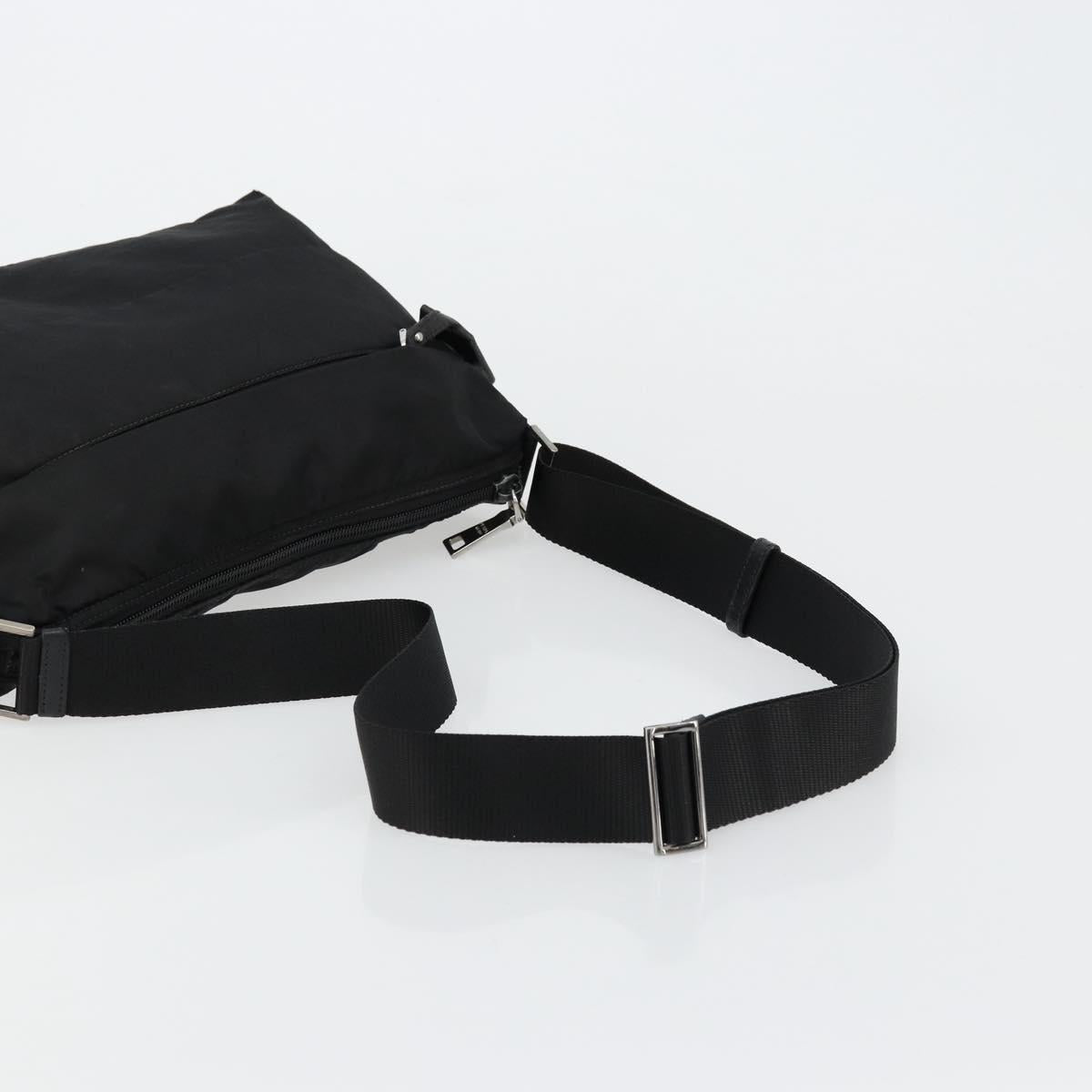 PRADA Shoulder Bag Nylon Black Silver Auth hk3736A