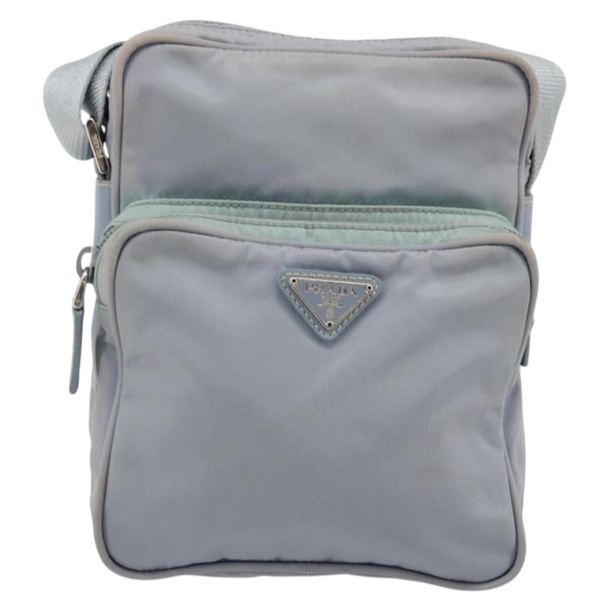 PRADA Shoulder Bag Nylon Light Blue Silver Auth hk3738
