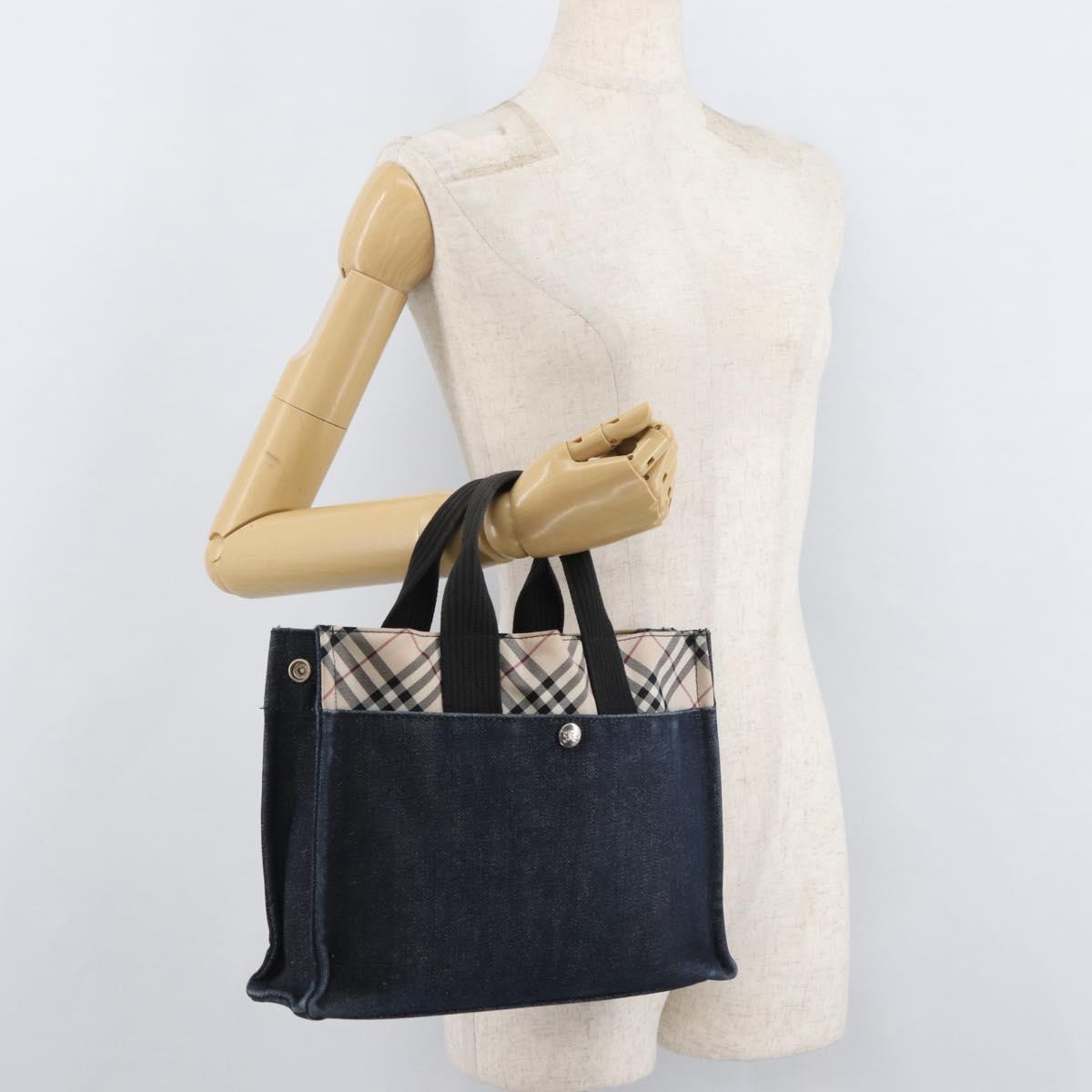 BURBERRY Blue Label Hand Bag Denim Blue Silver Auth hk3739A