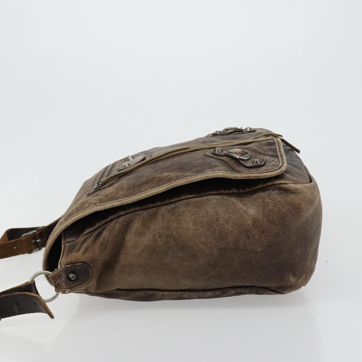 BALENCIAGA Bathas Shoulder Bag Leather Brown 163268 Auth hk3741