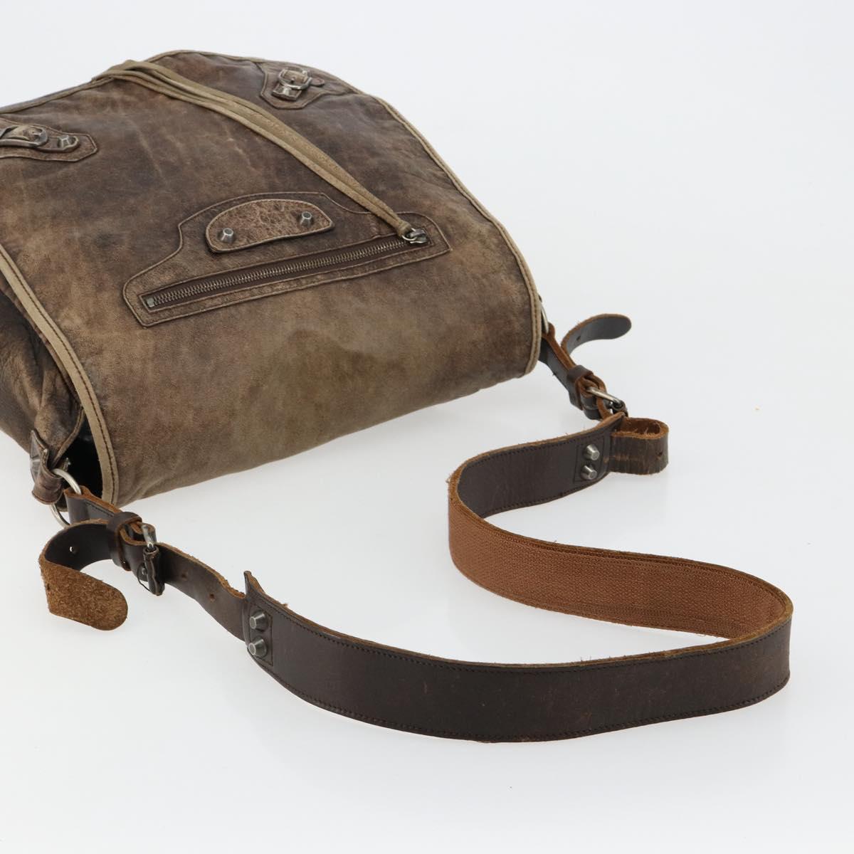 BALENCIAGA Bathas Shoulder Bag Leather Brown 163268 Auth hk3741