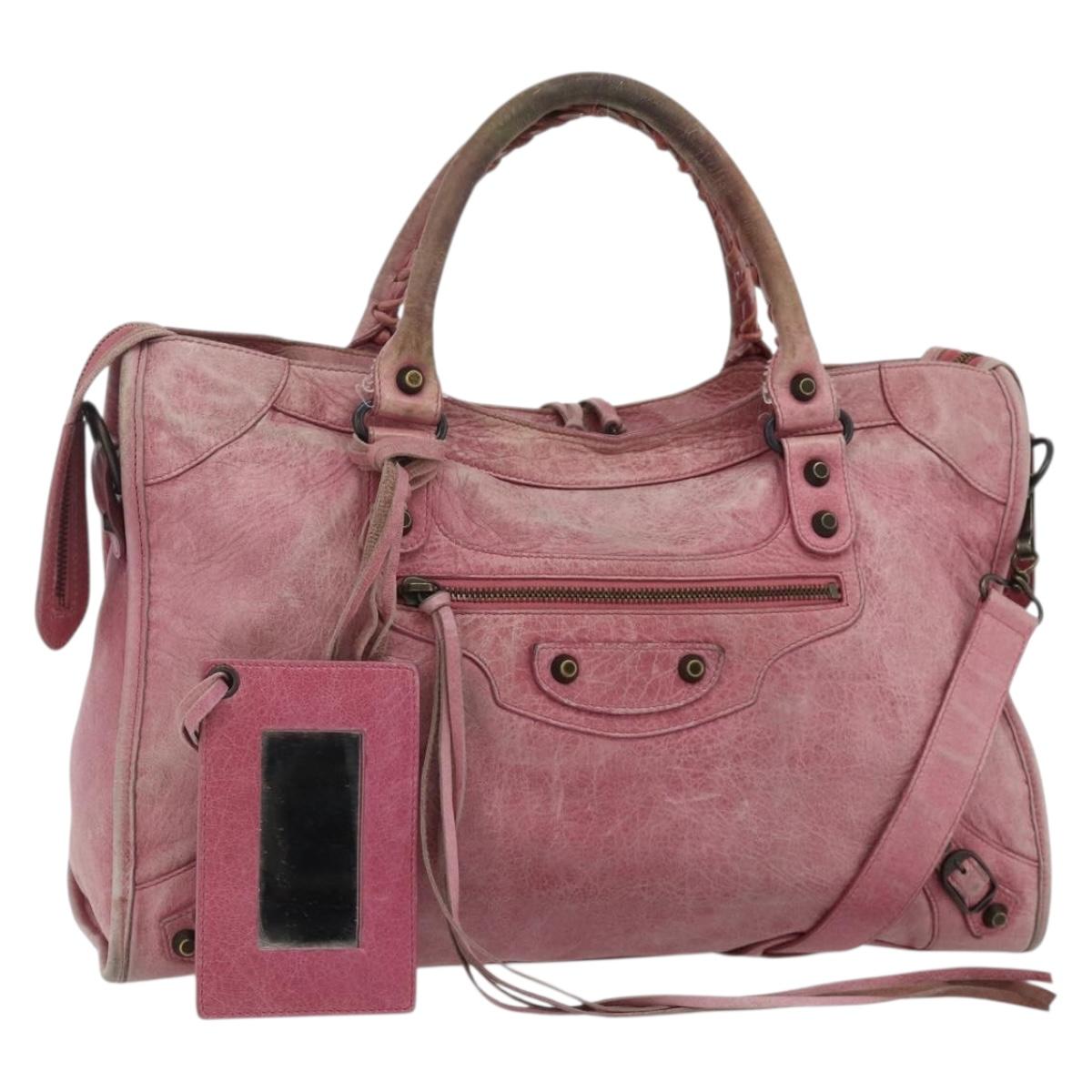 BALENCIAGA City Hand Bag Leather 2way Pink 115748 Auth hk3742A