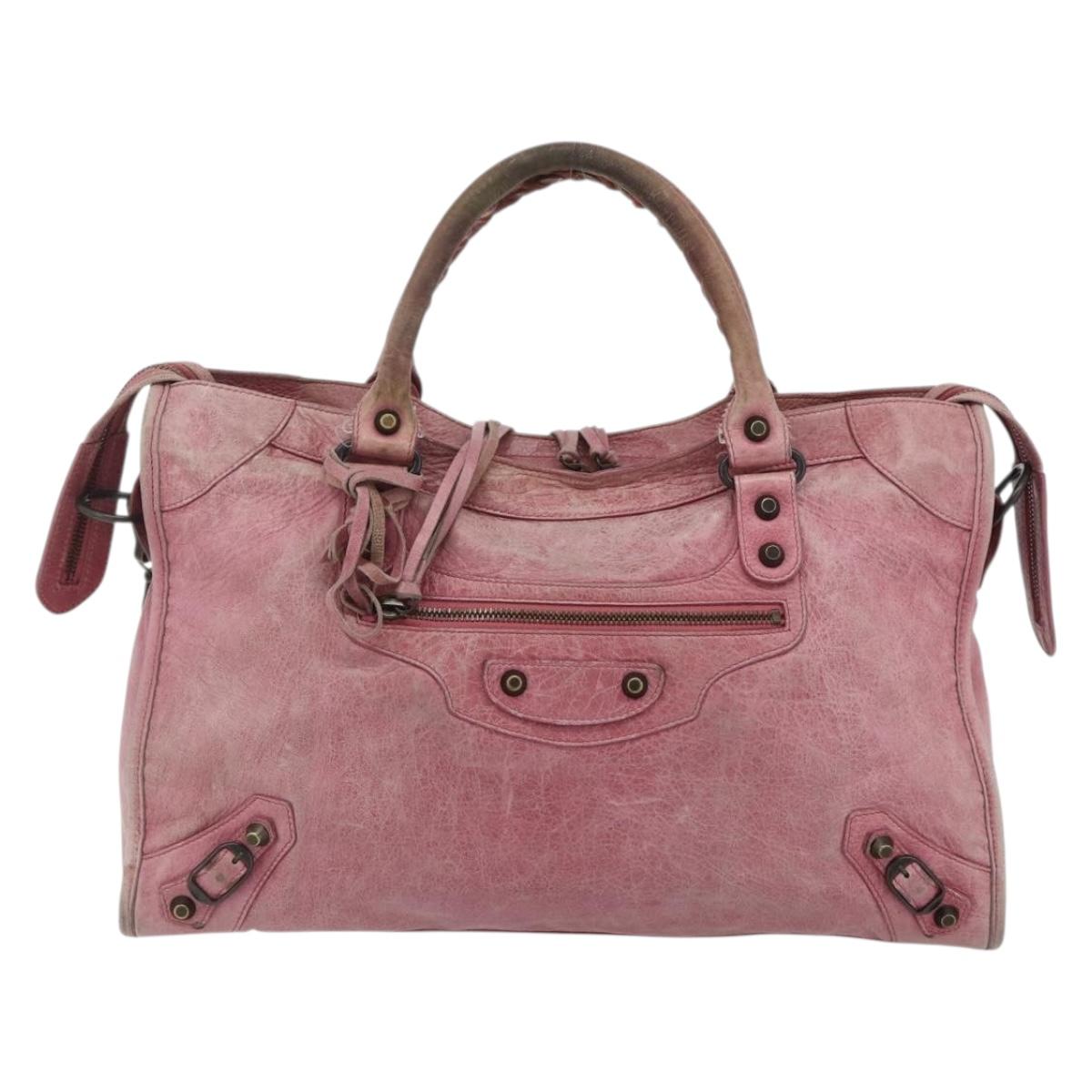 BALENCIAGA City Hand Bag Leather 2way Pink 115748 Auth hk3742A