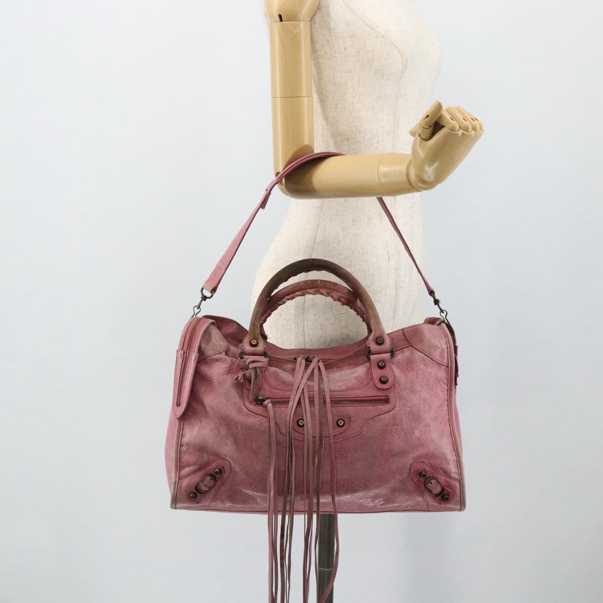 BALENCIAGA City Hand Bag Leather 2way Pink 115748 Auth hk3742A