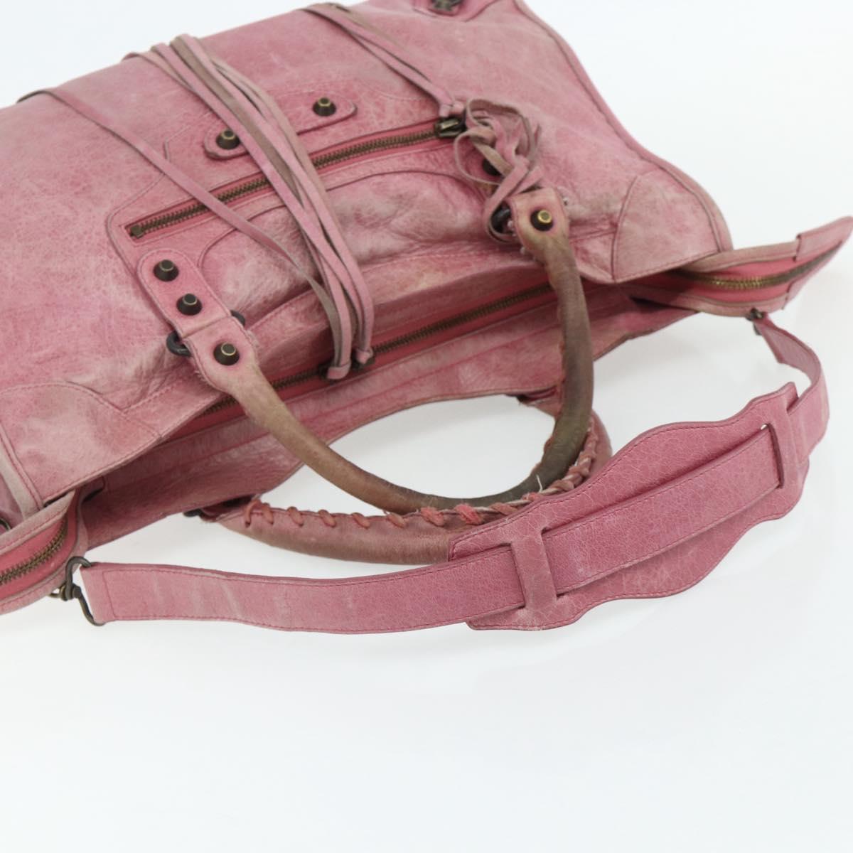 BALENCIAGA City Hand Bag Leather 2way Pink 115748 Auth hk3742A