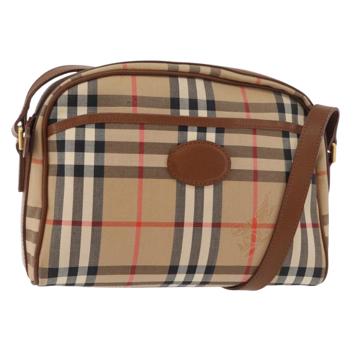 Burberrys Nova Check Shoulder Bag Canvas Beige Gold Auth hk3747A