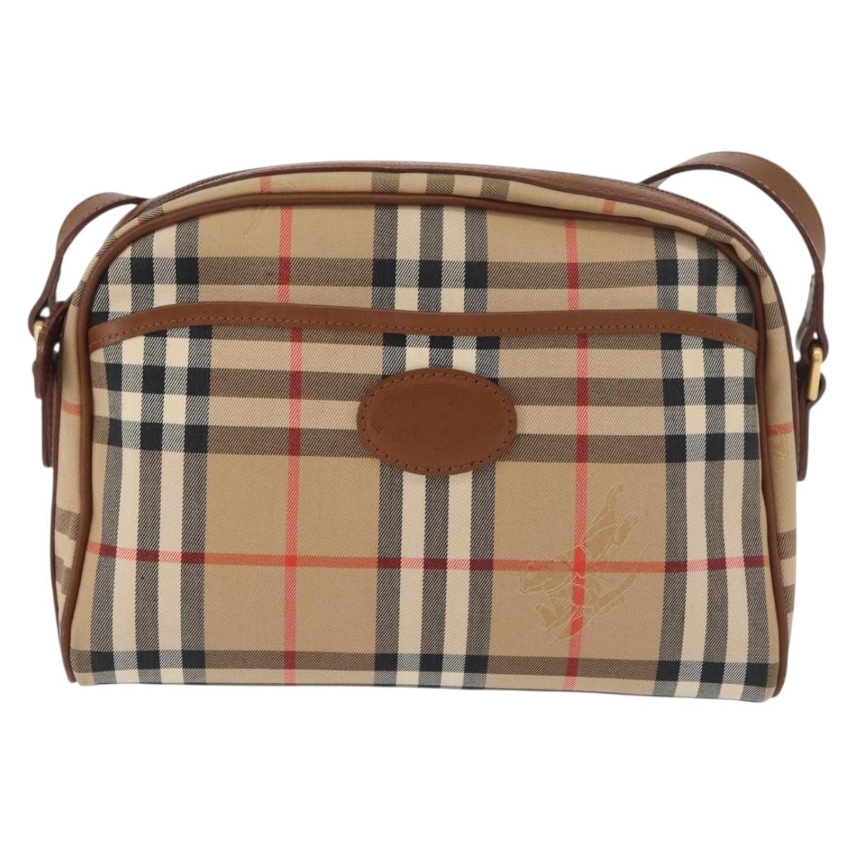 Burberrys Nova Check Shoulder Bag Canvas Beige Gold Auth hk3747A