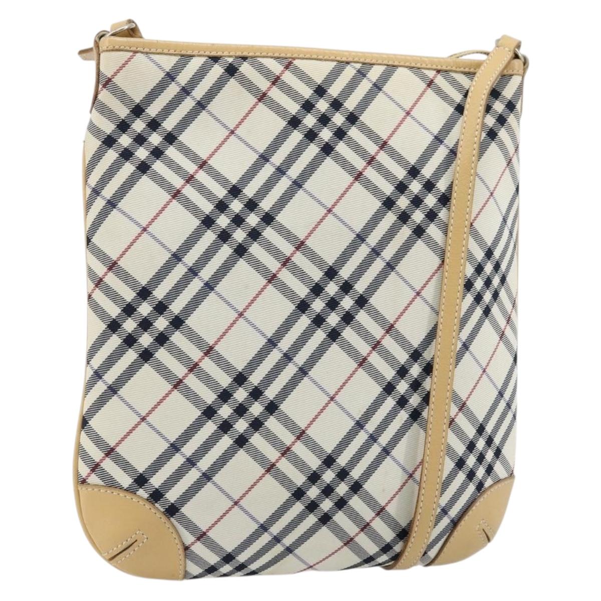 BURBERRY Nova Check Blue Label Shoulder Bag Canvas Blue Silver Auth hk3748A
