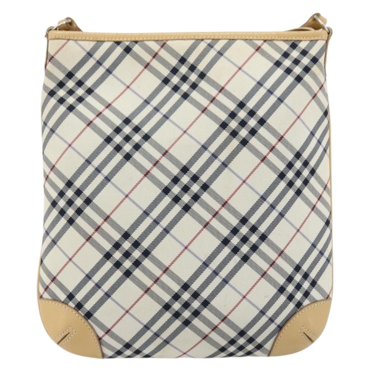 BURBERRY Nova Check Blue Label Shoulder Bag Canvas Blue Silver Auth hk3748A
