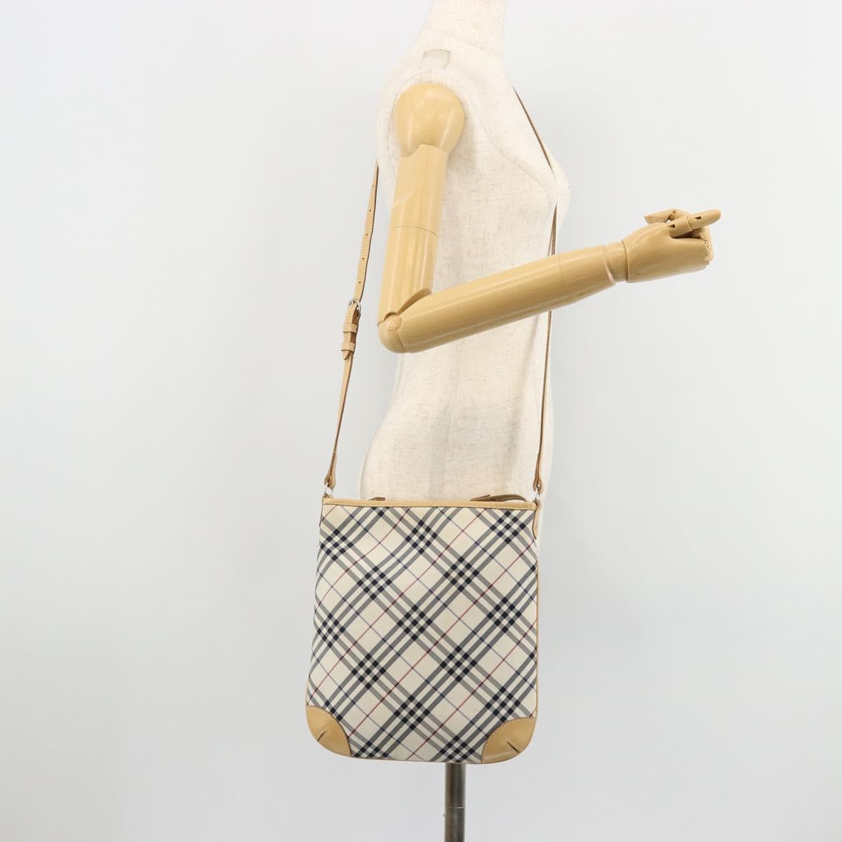 BURBERRY Nova Check Blue Label Shoulder Bag Canvas Blue Silver Auth hk3748A