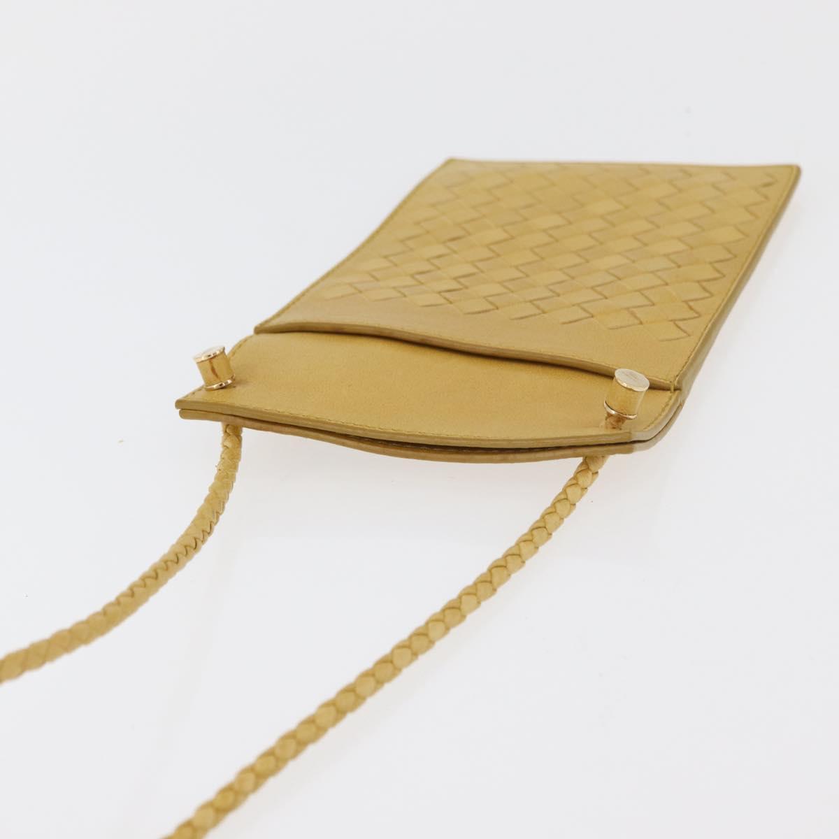 BOTTEGA VENETA INTRECCIATO Shoulder Bag Leather Yellow Gold Auth hk3773A
