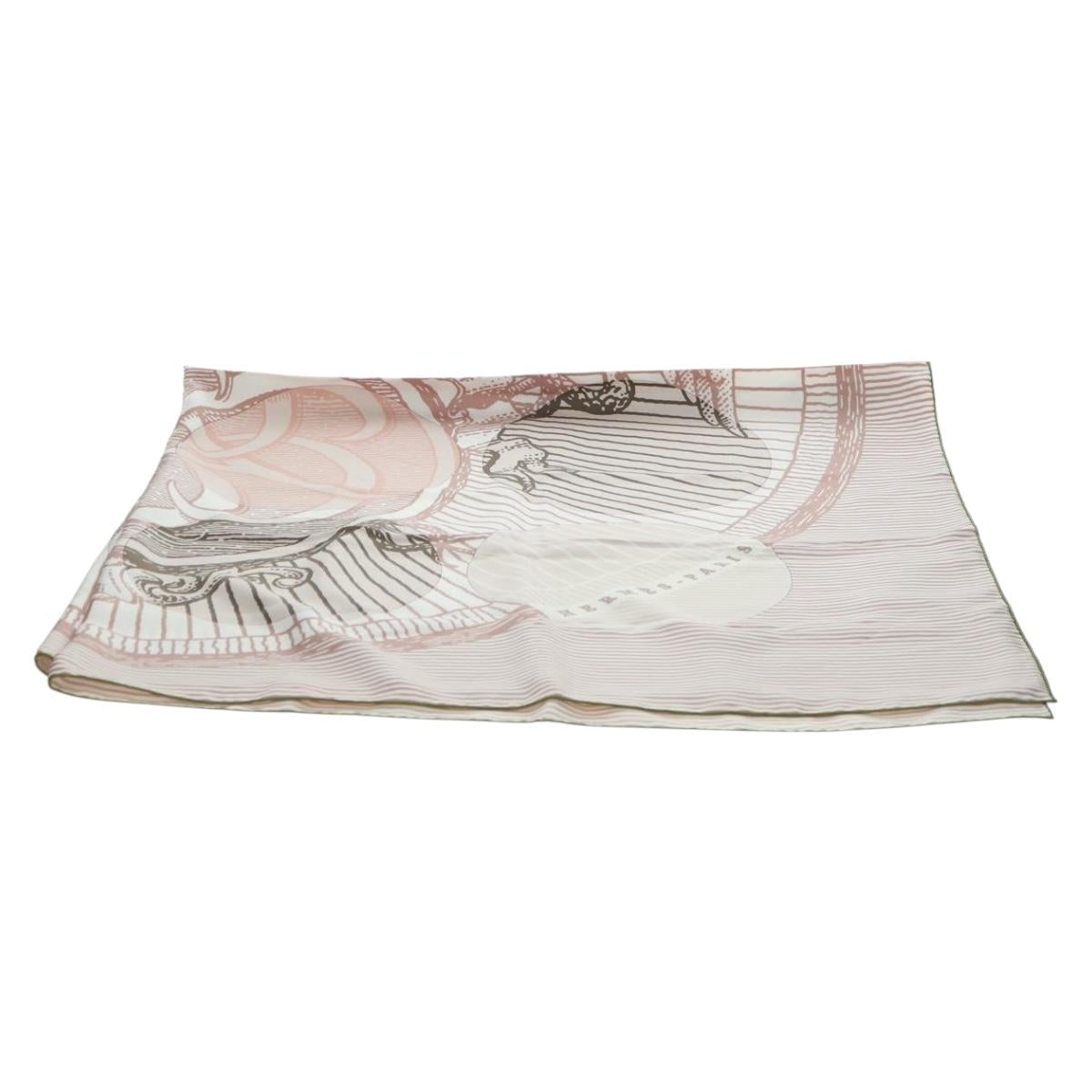 HERMES Carre 140 Scarf ""SOITE ET POURSUITE"" Silk Pink Auth hk3779V