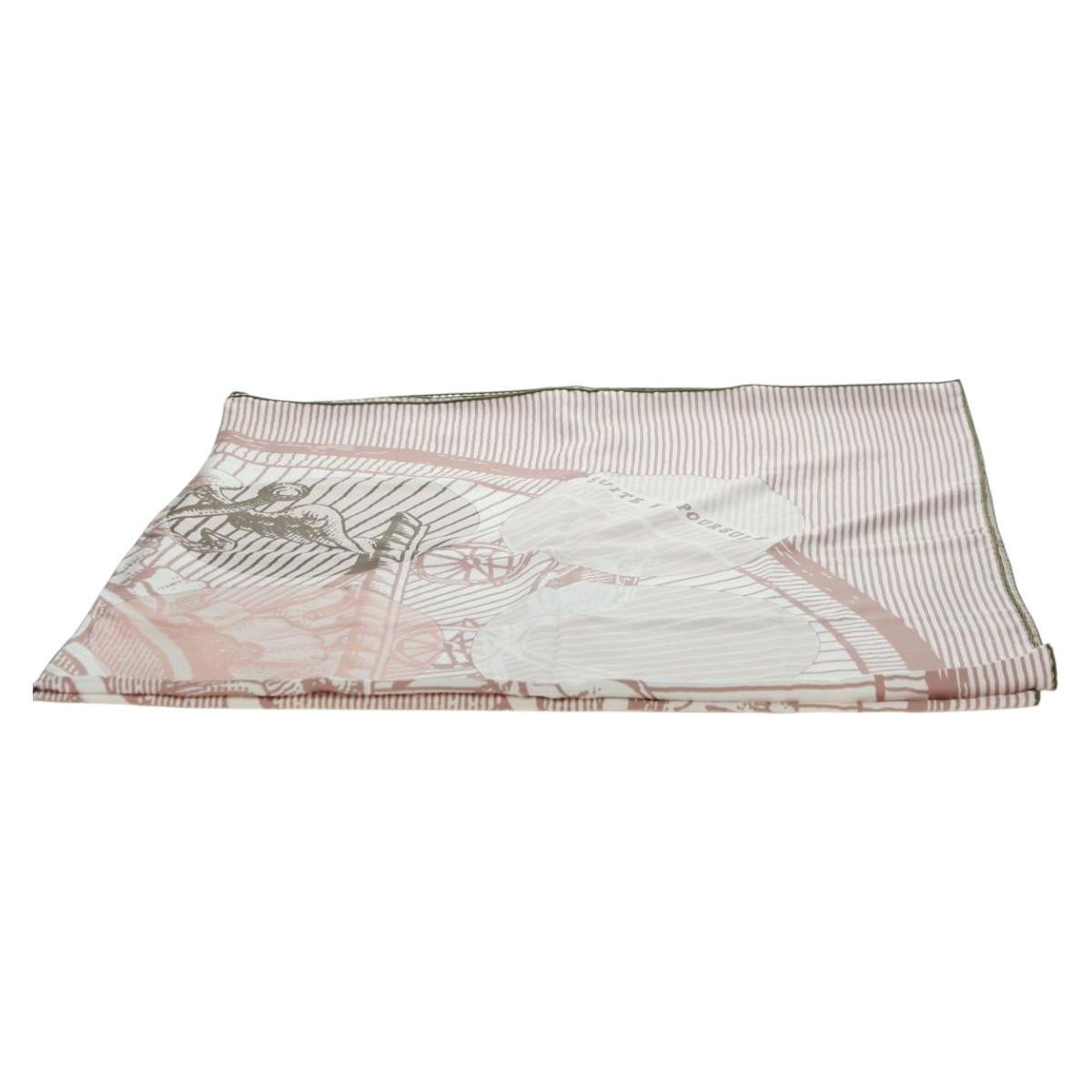 HERMES Carre 140 Scarf ""SOITE ET POURSUITE"" Silk Pink Auth hk3779V