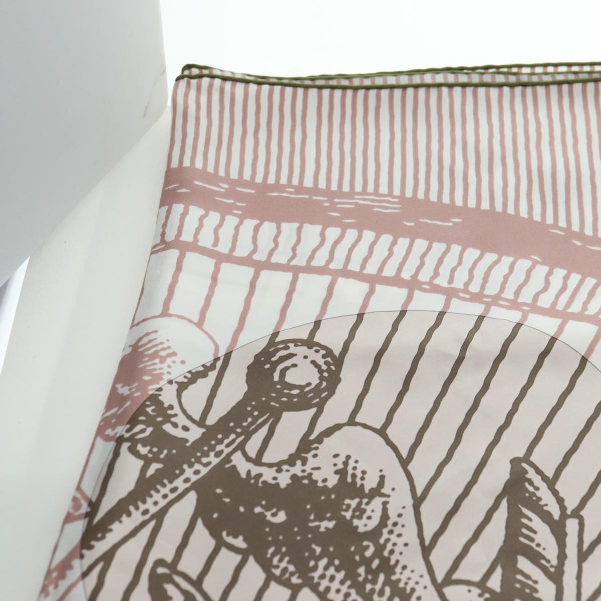 HERMES Carre 140 Scarf ""SOITE ET POURSUITE"" Silk Pink Auth hk3779V