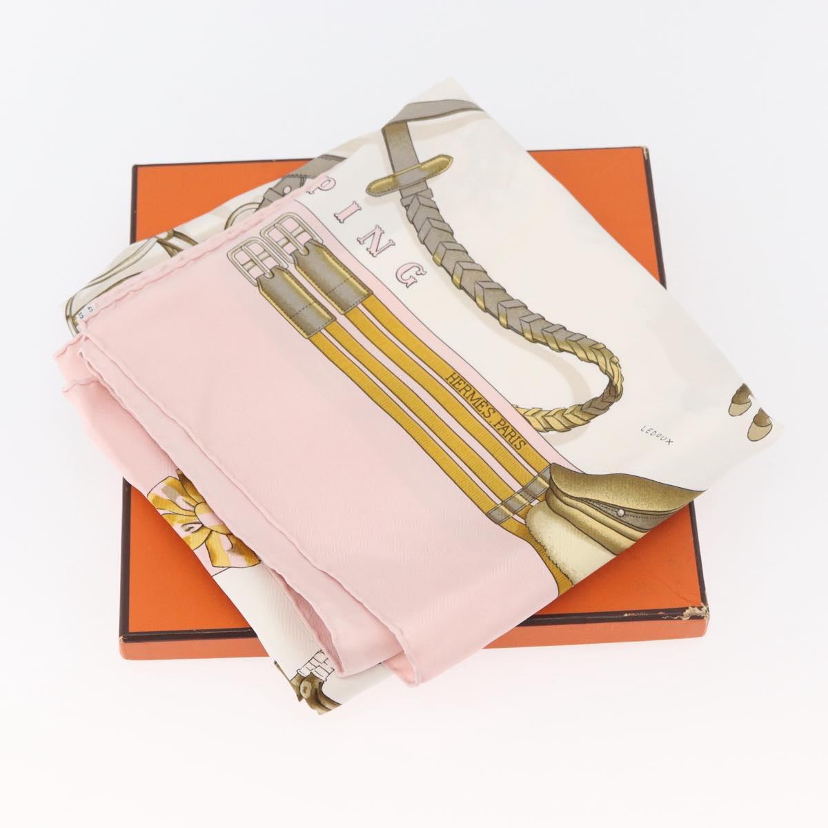 HERMES Carre 90 Scarf ""JUNPING"" Silk Pink Auth hk3781V