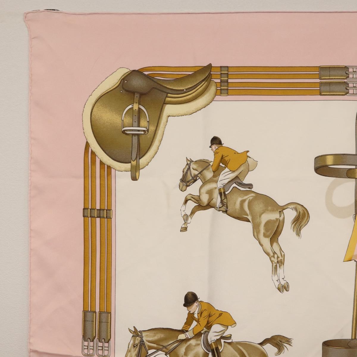 HERMES Carre 90 Scarf ""JUNPING"" Silk Pink Auth hk3781V