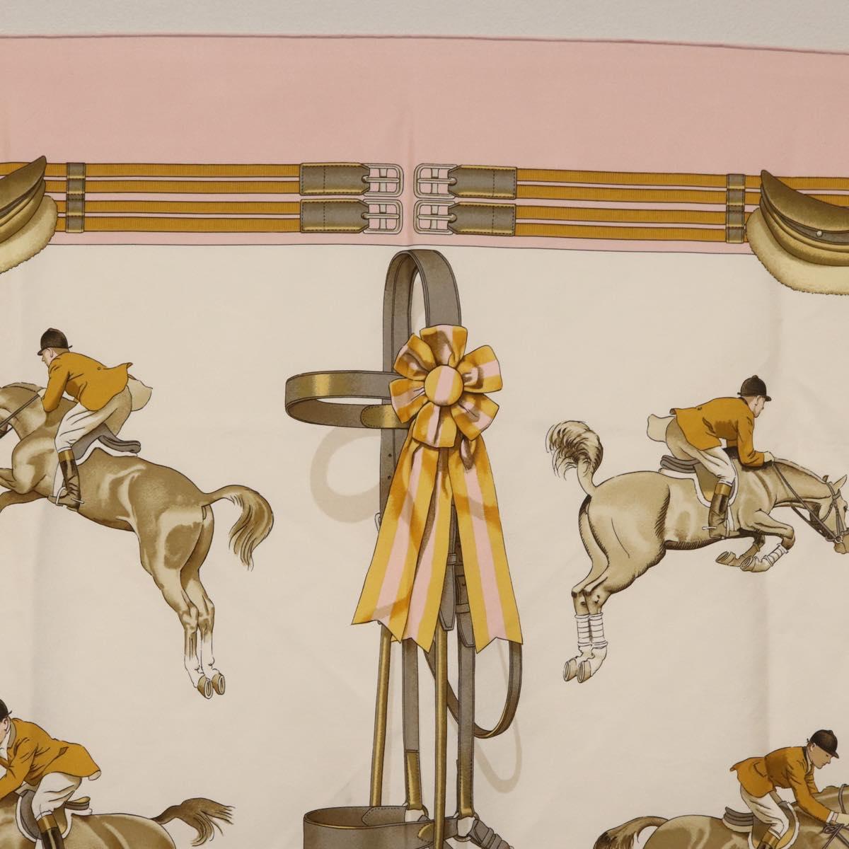HERMES Carre 90 Scarf ""JUNPING"" Silk Pink Auth hk3781V