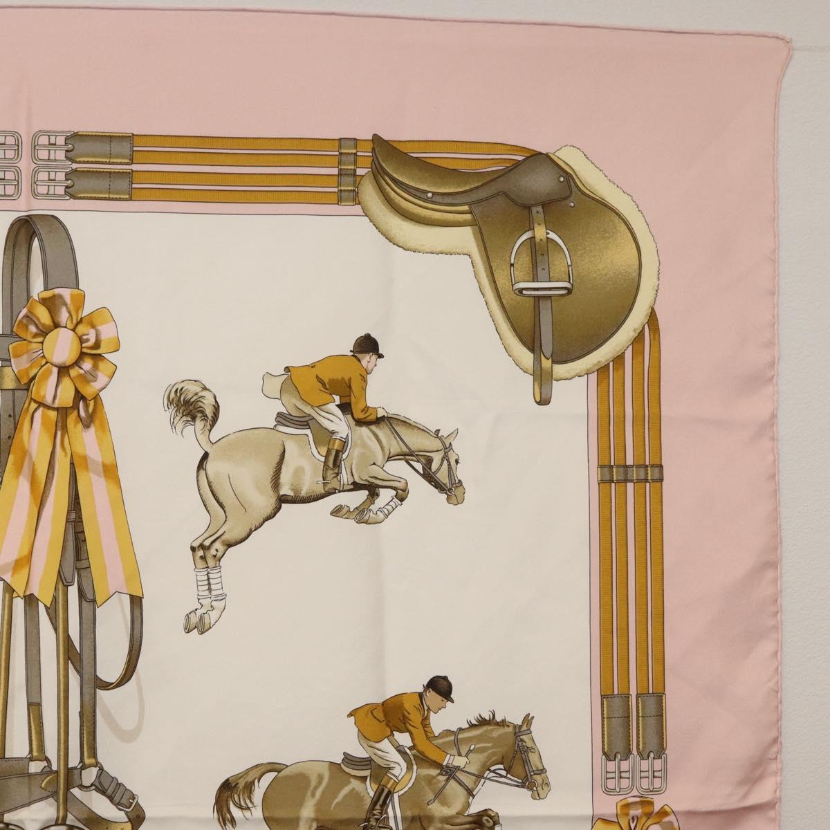 HERMES Carre 90 Scarf ""JUNPING"" Silk Pink Auth hk3781V