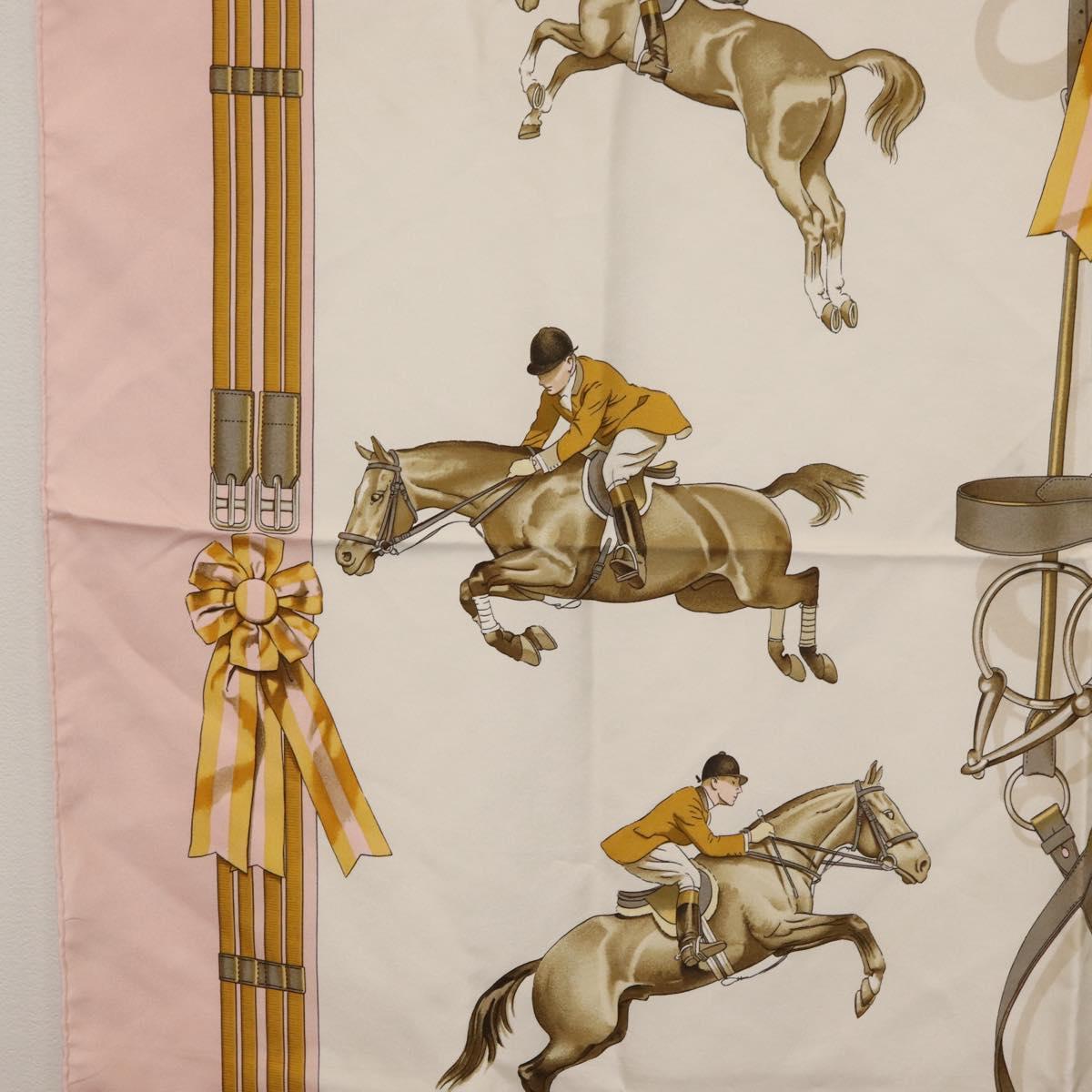 HERMES Carre 90 Scarf ""JUNPING"" Silk Pink Auth hk3781V
