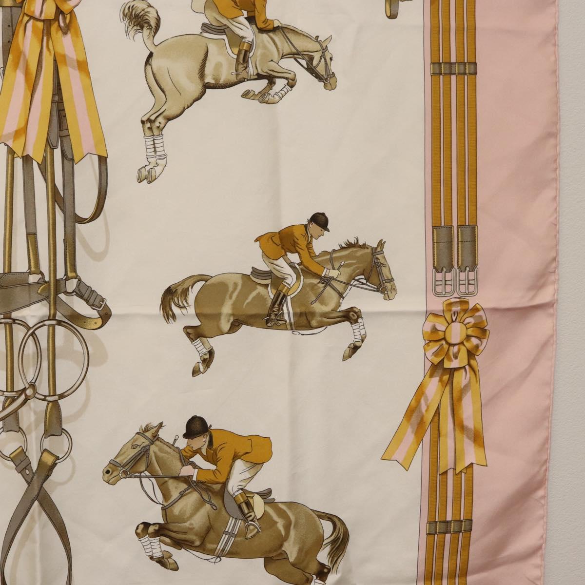 HERMES Carre 90 Scarf ""JUNPING"" Silk Pink Auth hk3781V