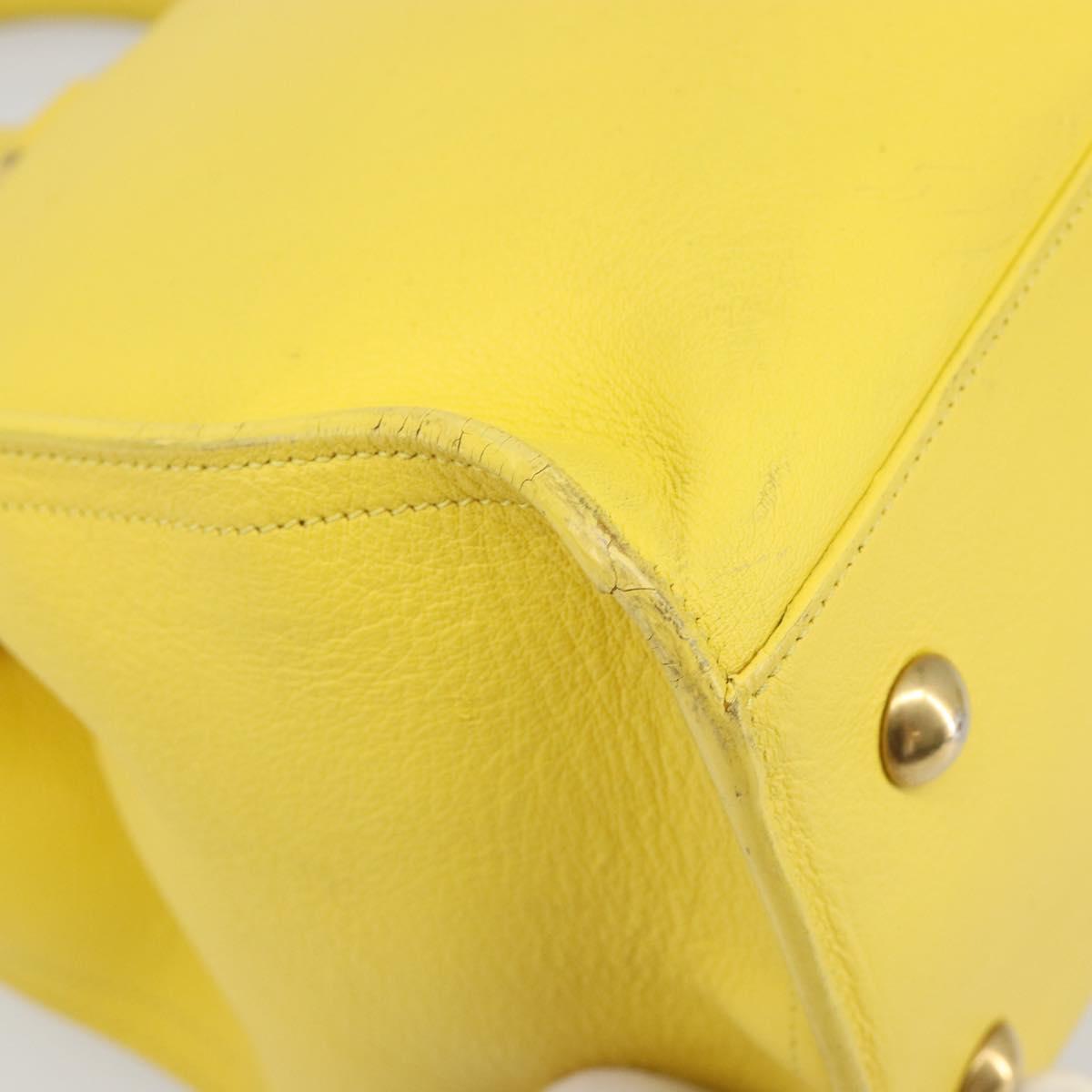 SAINT LAURENT Baby Cabas Hand Bag Leather 2way Yellow Gold Auth hk3783