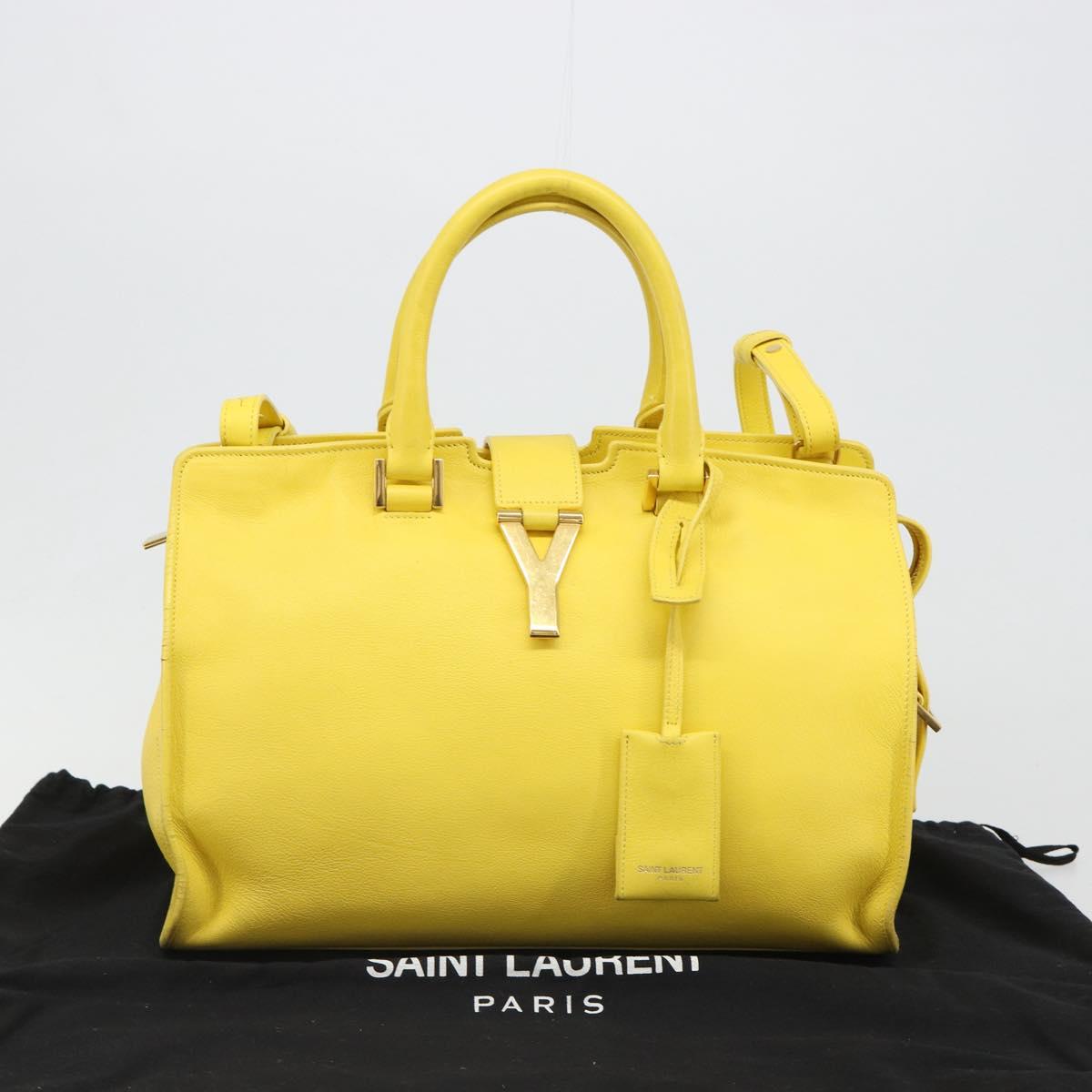 SAINT LAURENT Baby Cabas Hand Bag Leather 2way Yellow Gold Auth hk3783