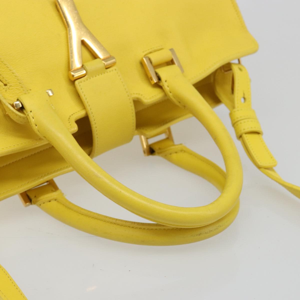 SAINT LAURENT Baby Cabas Hand Bag Leather 2way Yellow Gold Auth hk3783