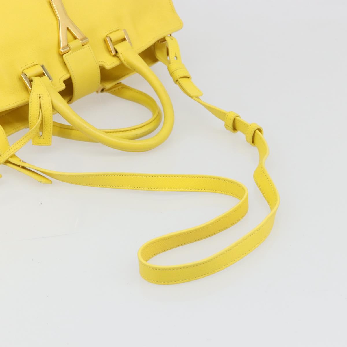 SAINT LAURENT Baby Cabas Hand Bag Leather 2way Yellow Gold Auth hk3783