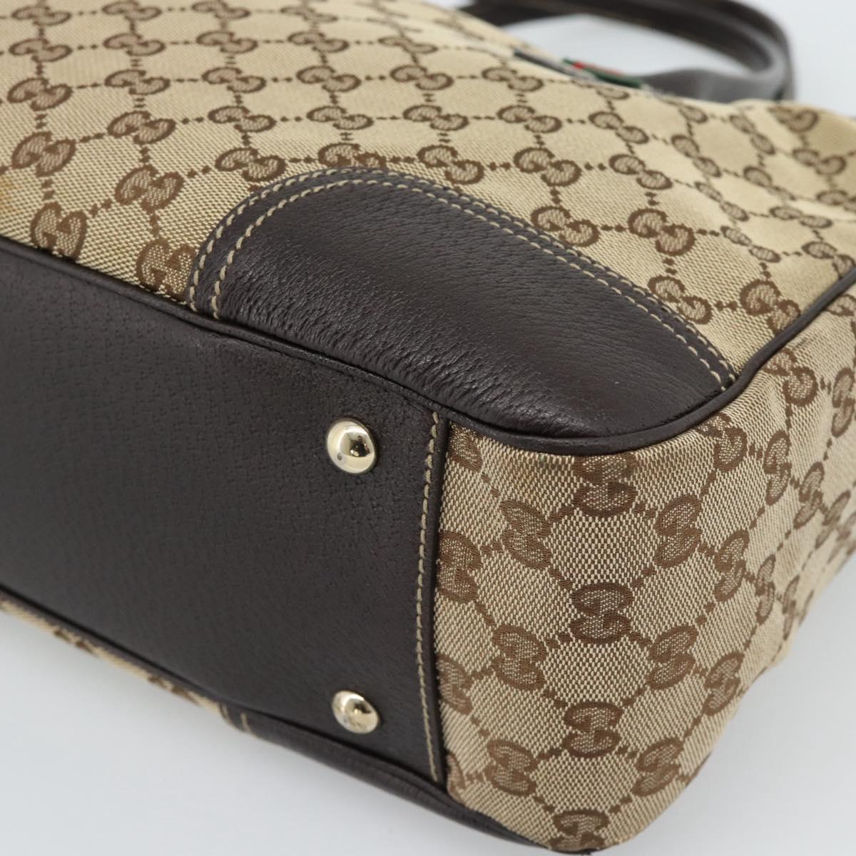 GUCCI GG Canvas Web Sherry Line Tote Bag Beige Gold 163805 Auth hk3785