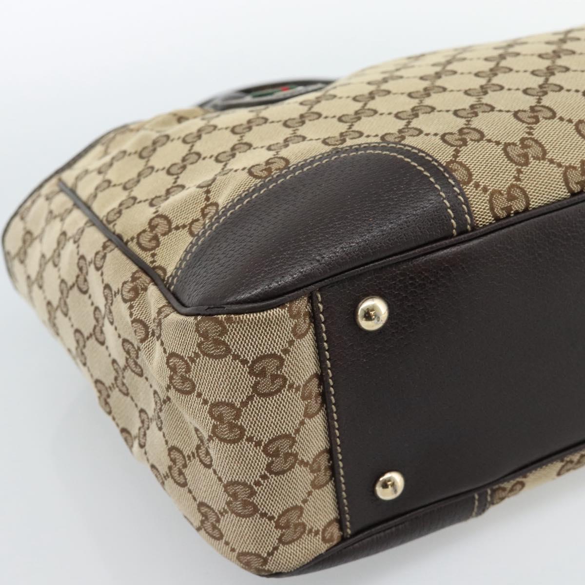 GUCCI GG Canvas Web Sherry Line Tote Bag Beige Gold 163805 Auth hk3785