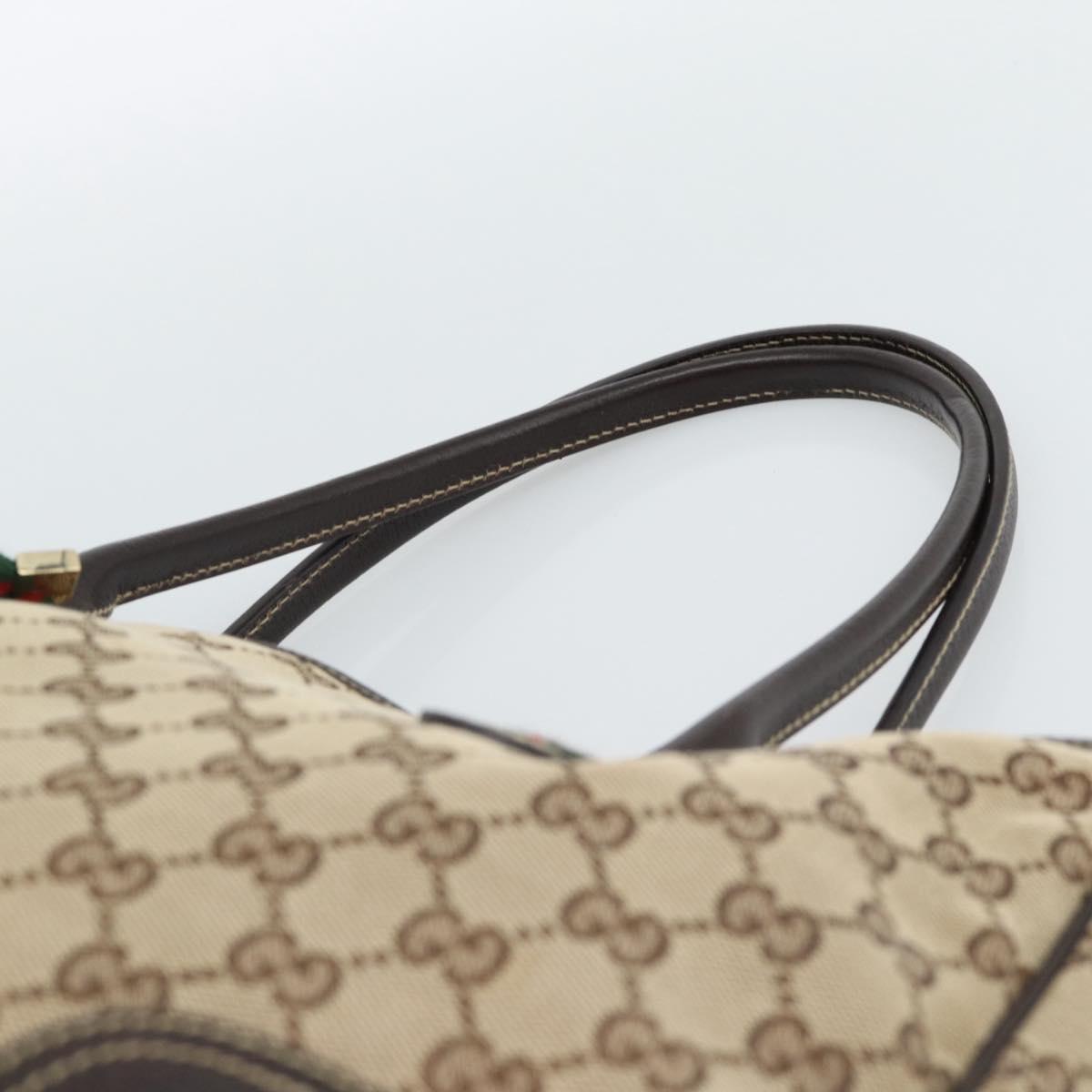 GUCCI GG Canvas Web Sherry Line Tote Bag Beige Gold 163805 Auth hk3785