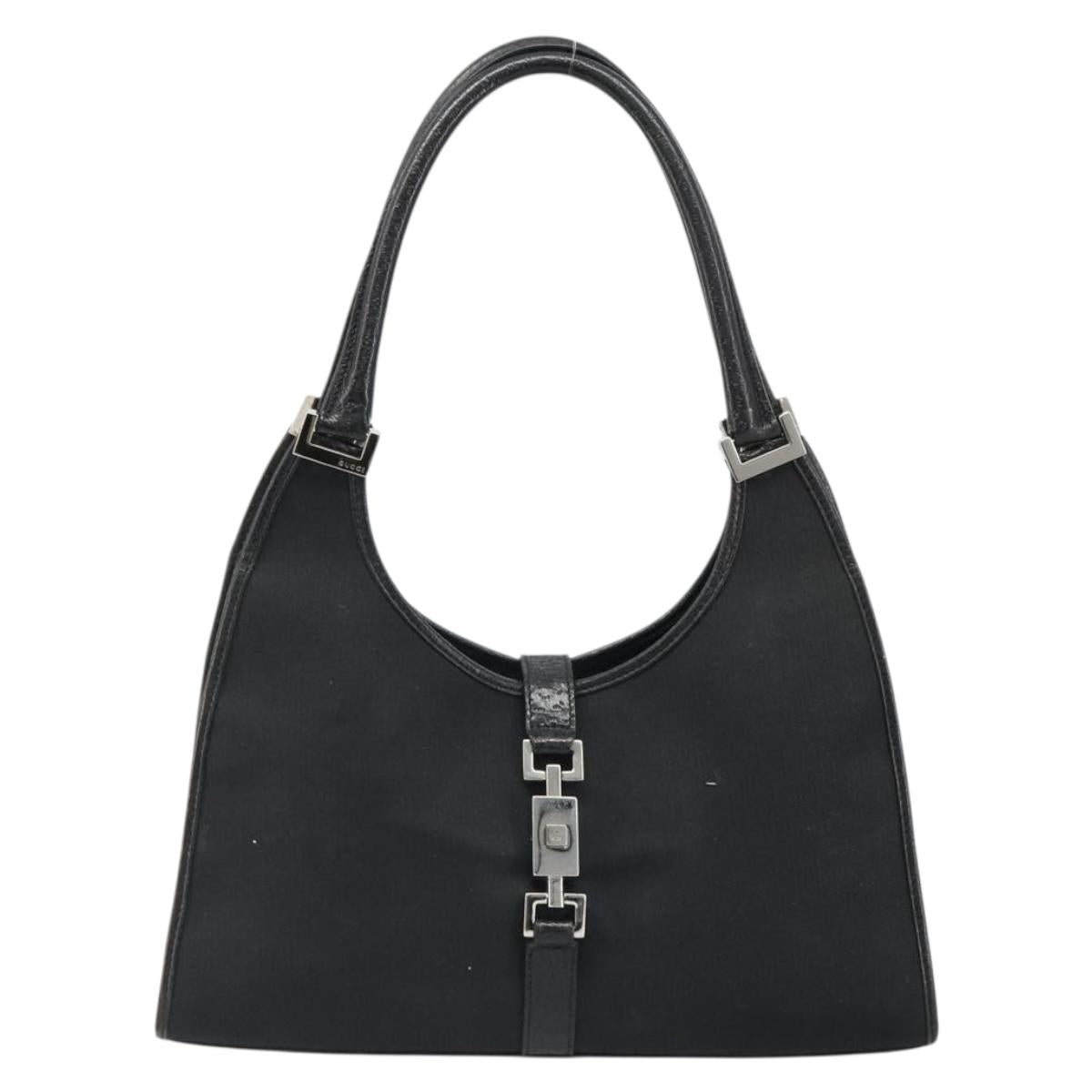 GUCCI Jackie Hand Bag Canvas Black Silver 002 1067 Auth hk3786