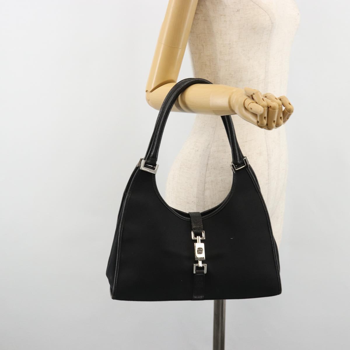 GUCCI Jackie Hand Bag Canvas Black Silver 002 1067 Auth hk3786