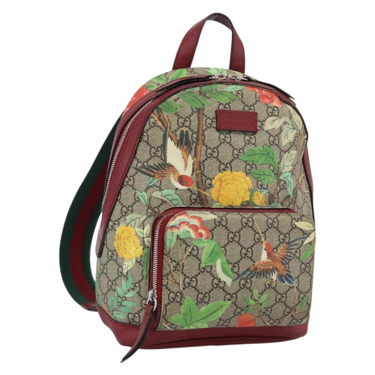 GUCCI GG Supreme Web Sherry Line Tian Backpack PVC Beige 427042 Auth hk3788