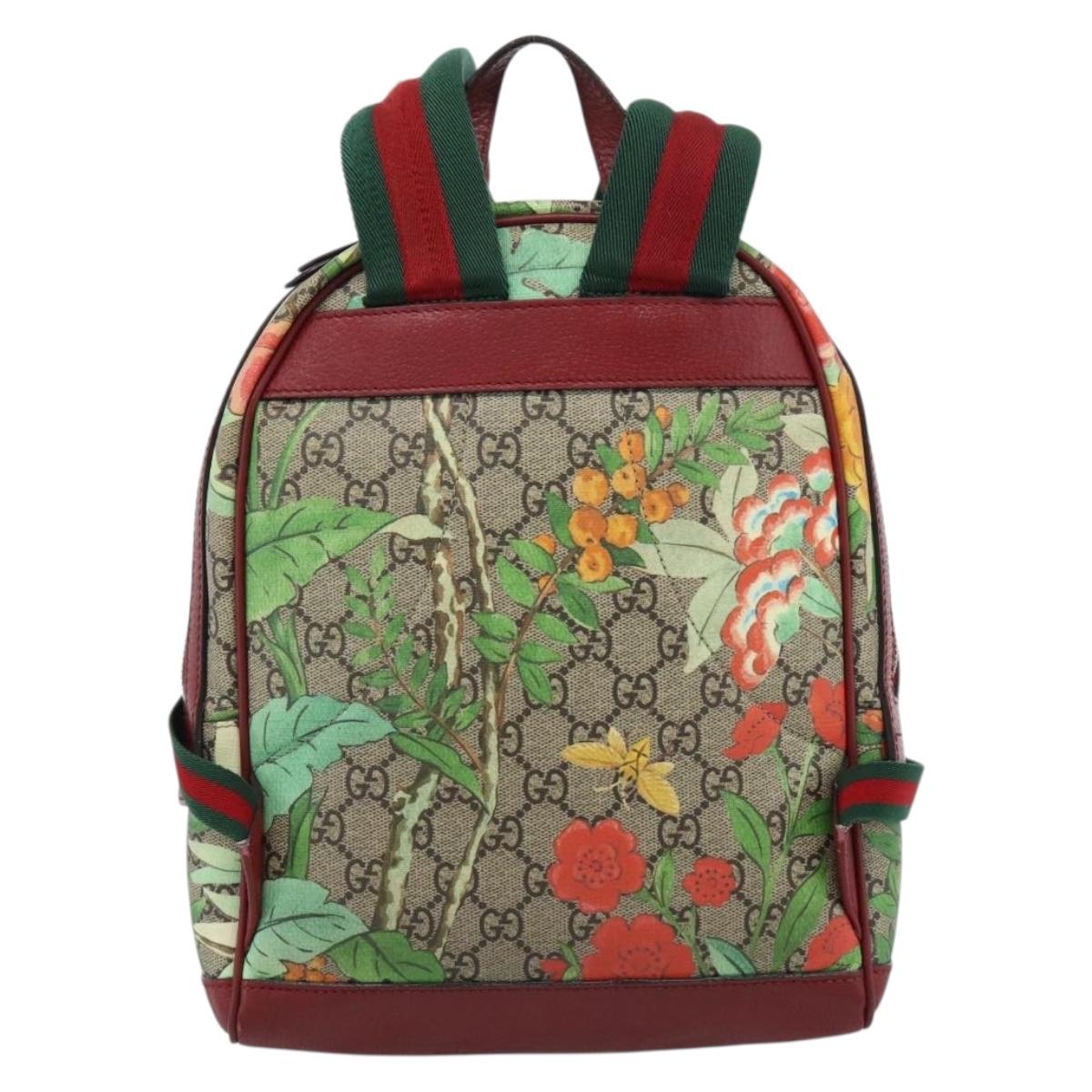 GUCCI GG Supreme Web Sherry Line Tian Backpack PVC Beige 427042 Auth hk3788