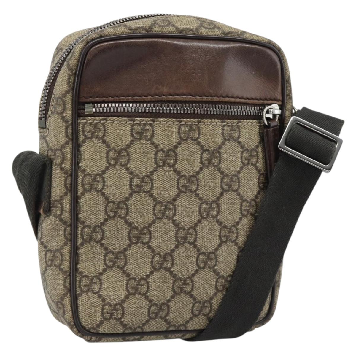 GUCCI GG Supreme Shoulder Bag PVC Beige Silver 101680 Auth hk3789