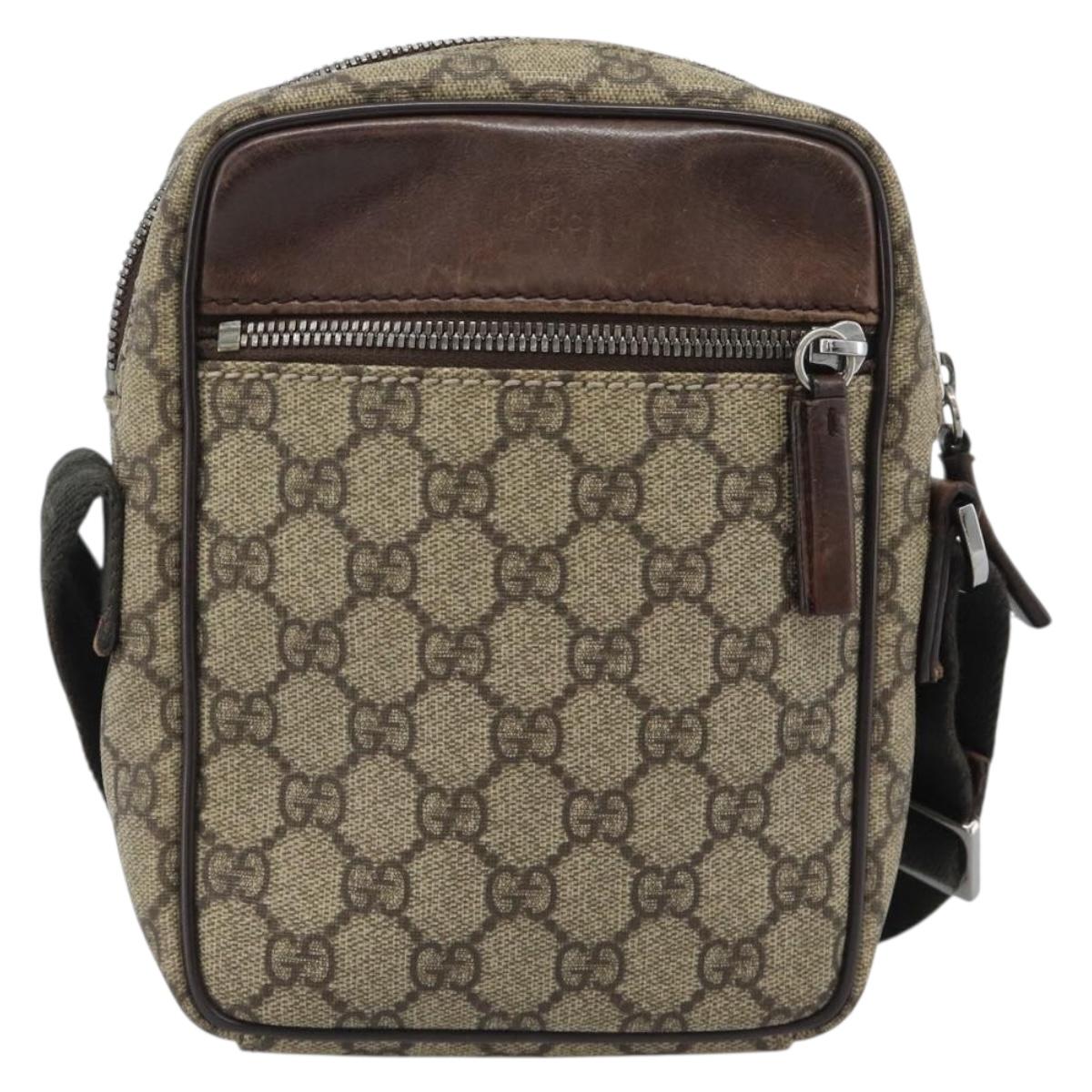 GUCCI GG Supreme Shoulder Bag PVC Beige Silver 101680 Auth hk3789
