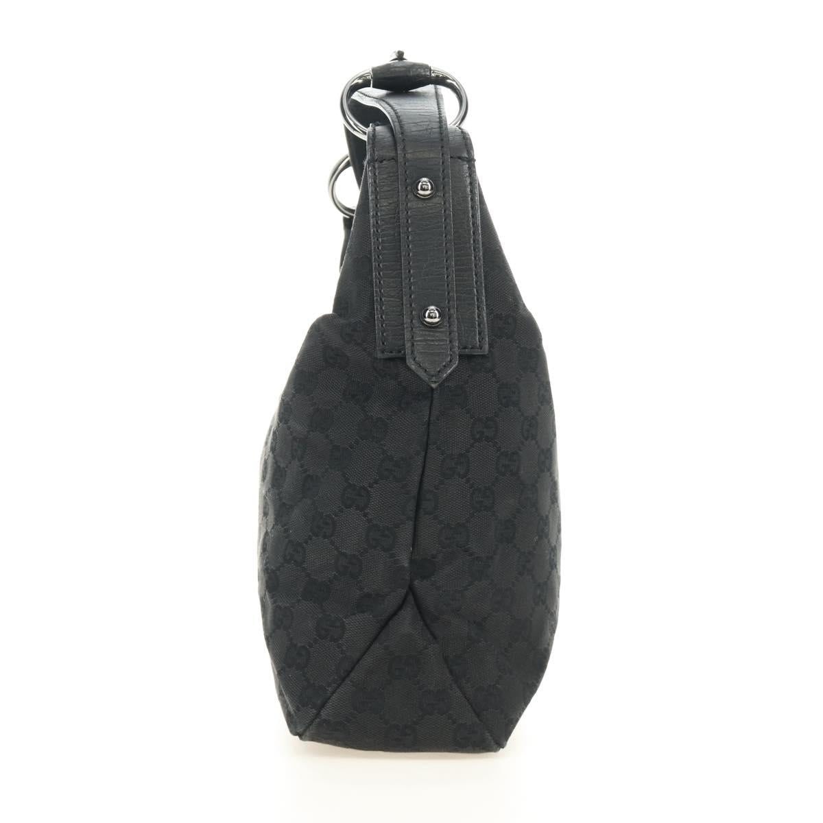 GUCCI GG Canvas Horsebit Shoulder Bag Black Silver 115867 Auth hk3790V