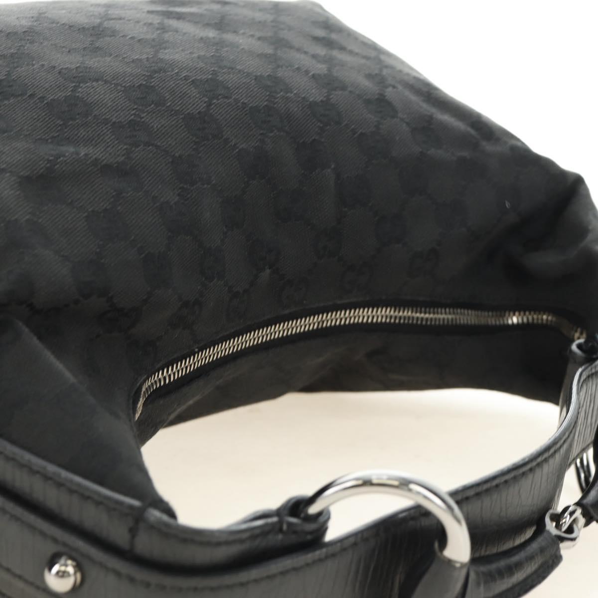 GUCCI GG Canvas Horsebit Shoulder Bag Black Silver 115867 Auth hk3790V