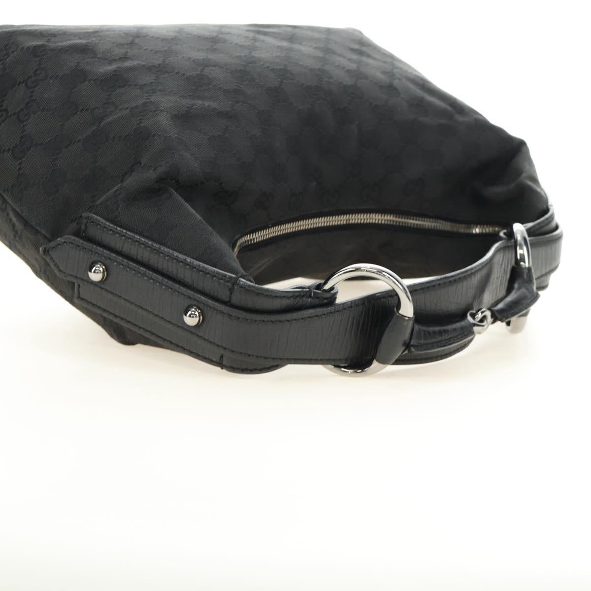 GUCCI GG Canvas Horsebit Shoulder Bag Black Silver 115867 Auth hk3790V