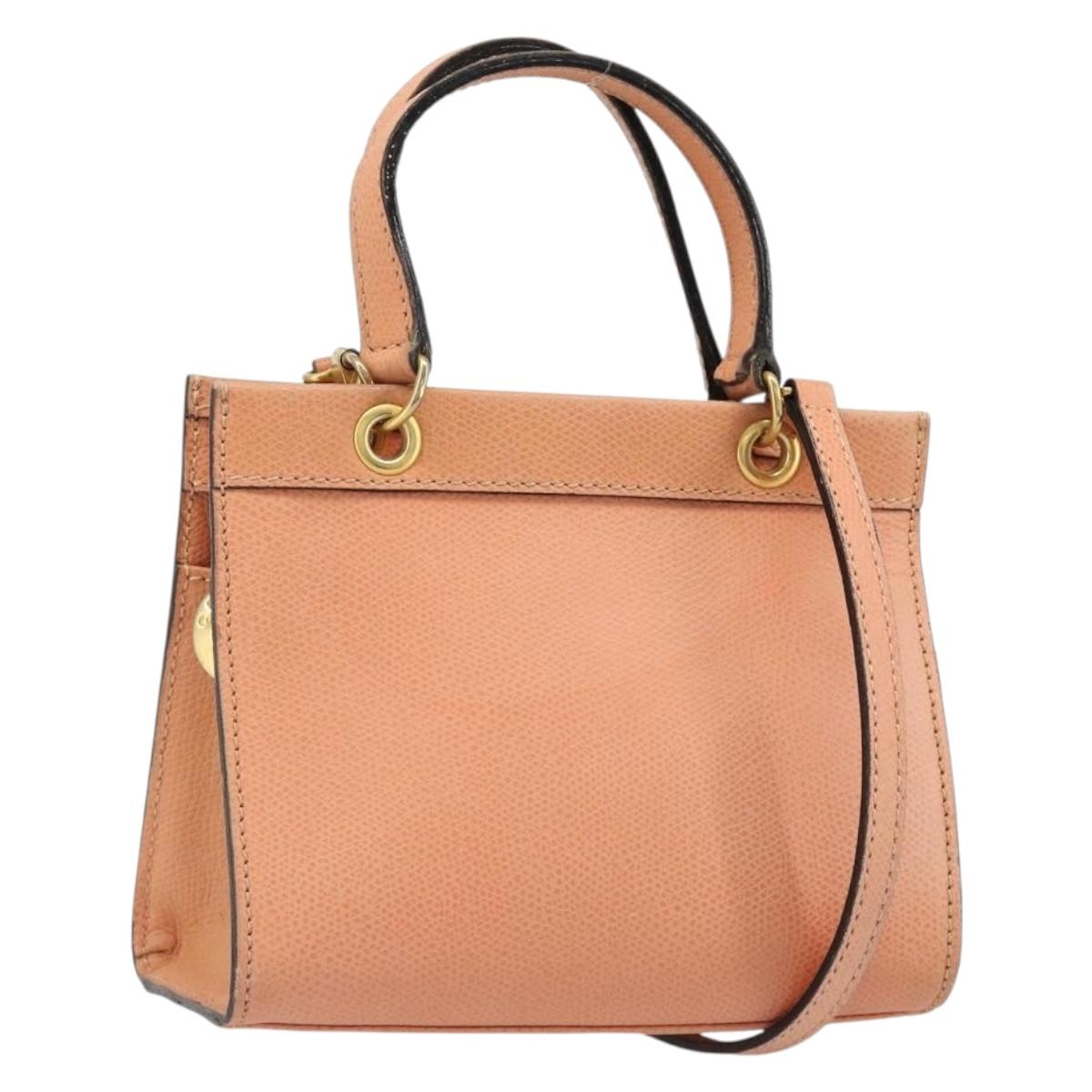 CELINE Hand Bag Leather 2way Orange Gold Auth hk3792
