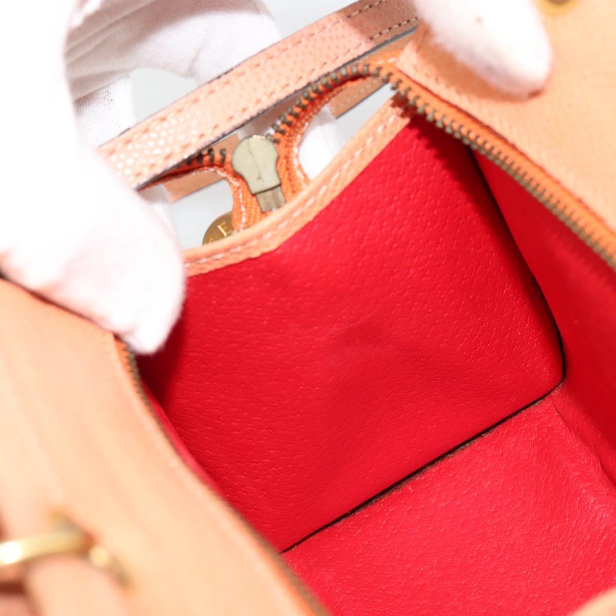 CELINE Hand Bag Leather 2way Orange Gold Auth hk3792