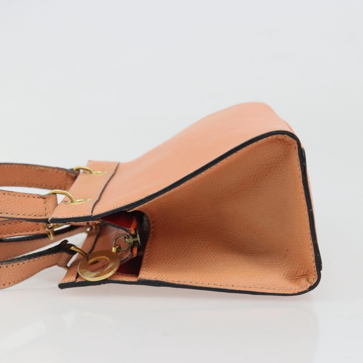 CELINE Hand Bag Leather 2way Orange Gold Auth hk3792