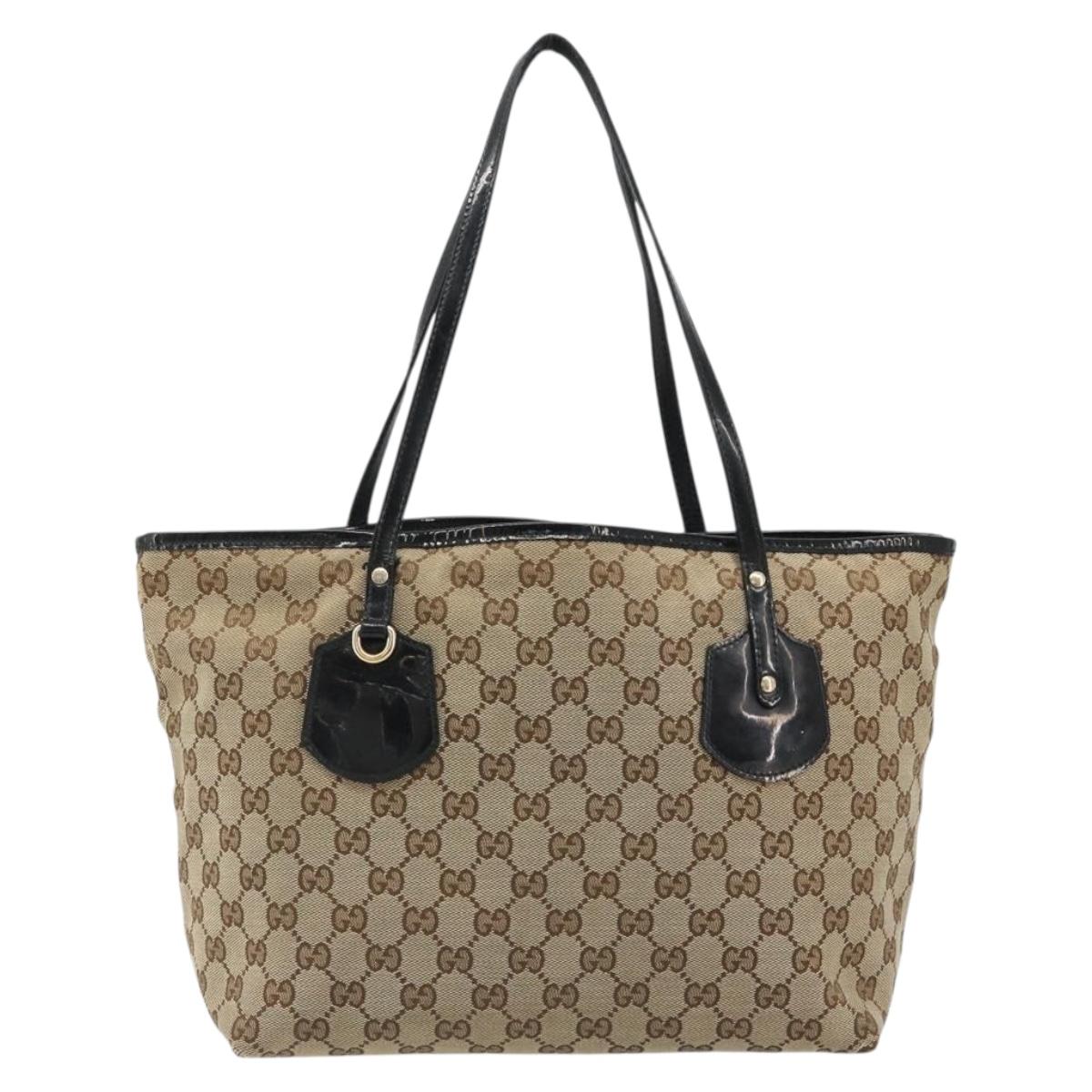 GUCCI GG Canvas Tote Bag Beige Gold 211976 Auth hk3793