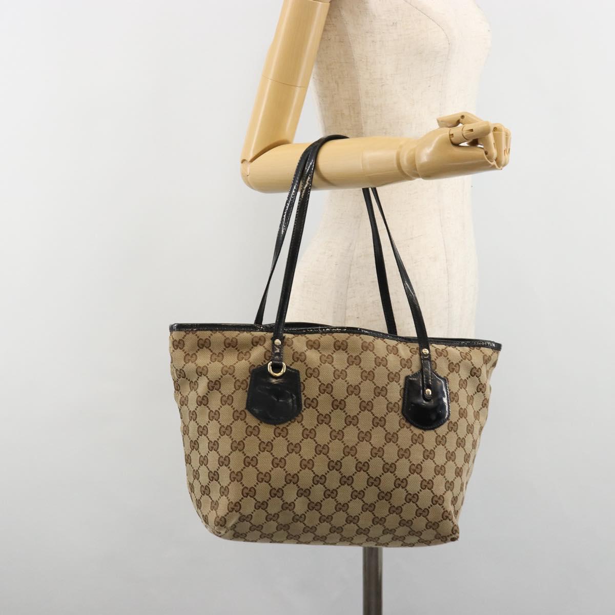 GUCCI GG Canvas Tote Bag Beige Gold 211976 Auth hk3793