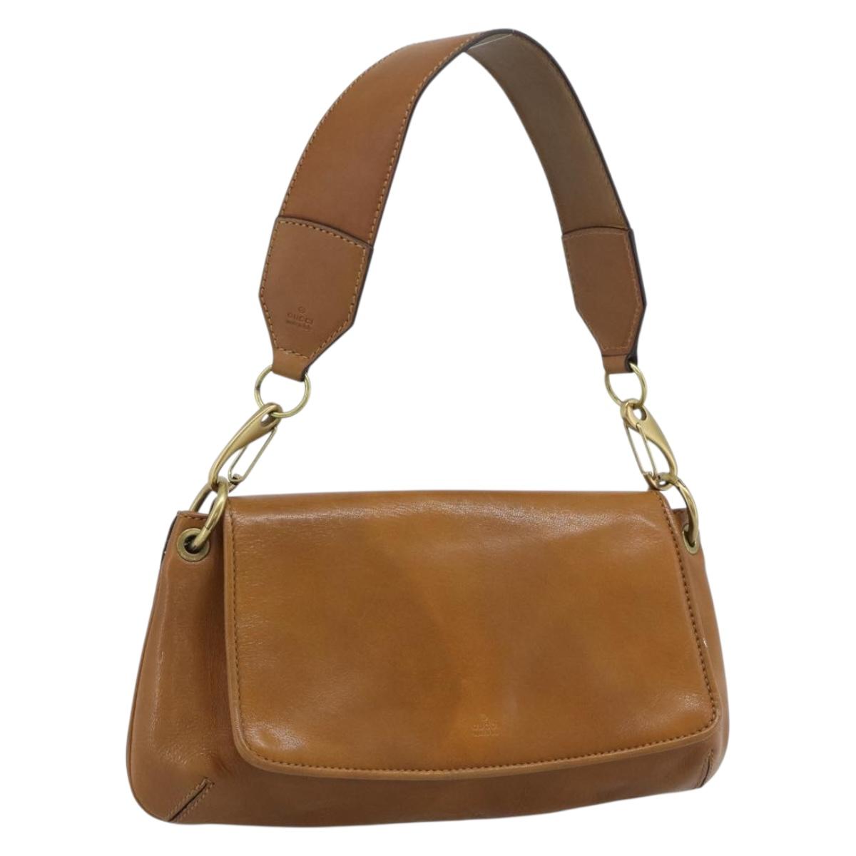 GUCCI Shoulder Bag Leather Brown Gold 106671 Auth hk3794