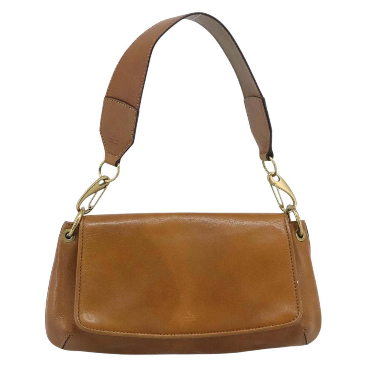 GUCCI Shoulder Bag Leather Brown Gold 106671 Auth hk3794