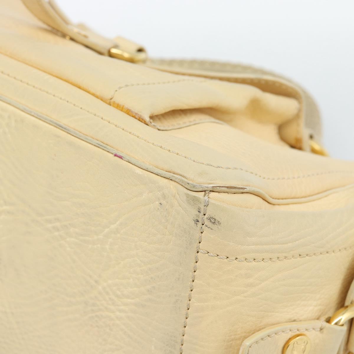 CELINE Hand Bag Leather Ivory Gold Auth hk3795