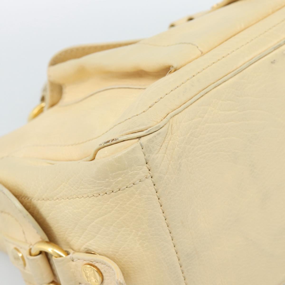 CELINE Hand Bag Leather Ivory Gold Auth hk3795