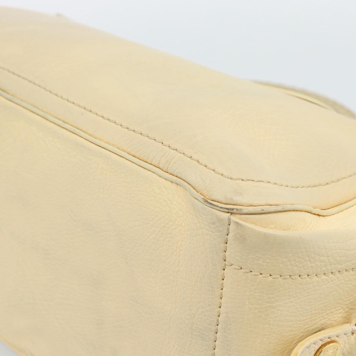 CELINE Hand Bag Leather Ivory Gold Auth hk3795